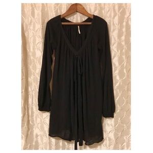 Free People Black Knit V Neck Tunic Sweater Dress Cashmere